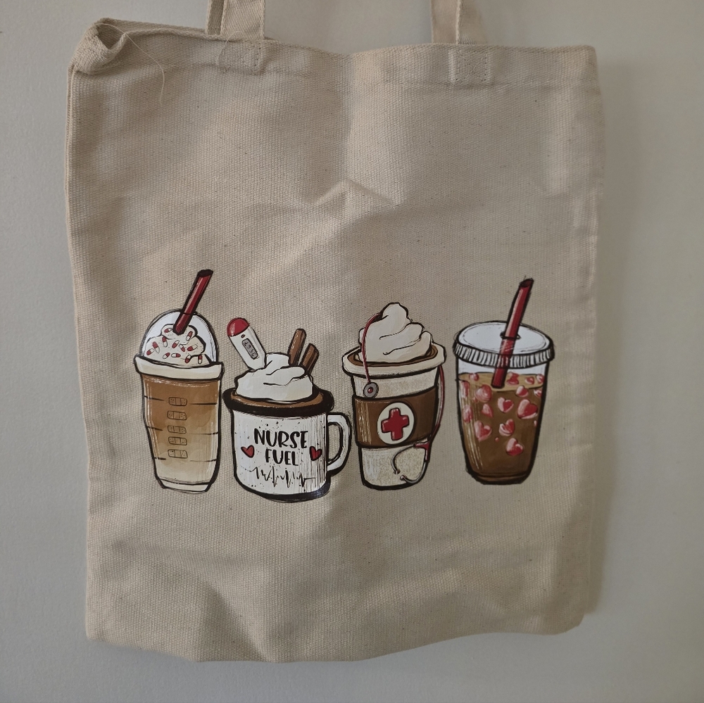 Nurse Canvas Tote Bag with Coffee Cup Design